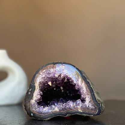 Rare find, Natural geode centerpiece, Unique geode bowl for tabletop decor, flat crystal round shaped