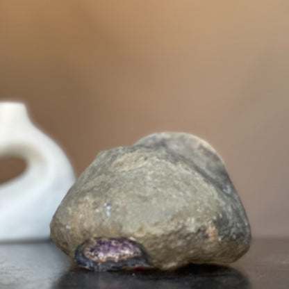 Rare find, Natural geode centerpiece, Unique geode bowl for tabletop decor, flat crystal round shaped