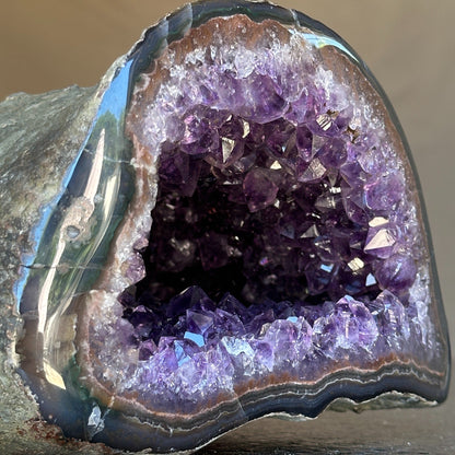 Rare find, Natural geode centerpiece, Unique geode bowl for tabletop decor, flat crystal round shaped