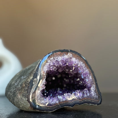 Rare find, Natural geode centerpiece, Unique geode bowl for tabletop decor, flat crystal round shaped