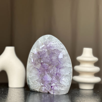 White Quartz Crystal Egg, Unique Amethyst Geode, Statement piece for collectors, Large Cave with  Agate formations