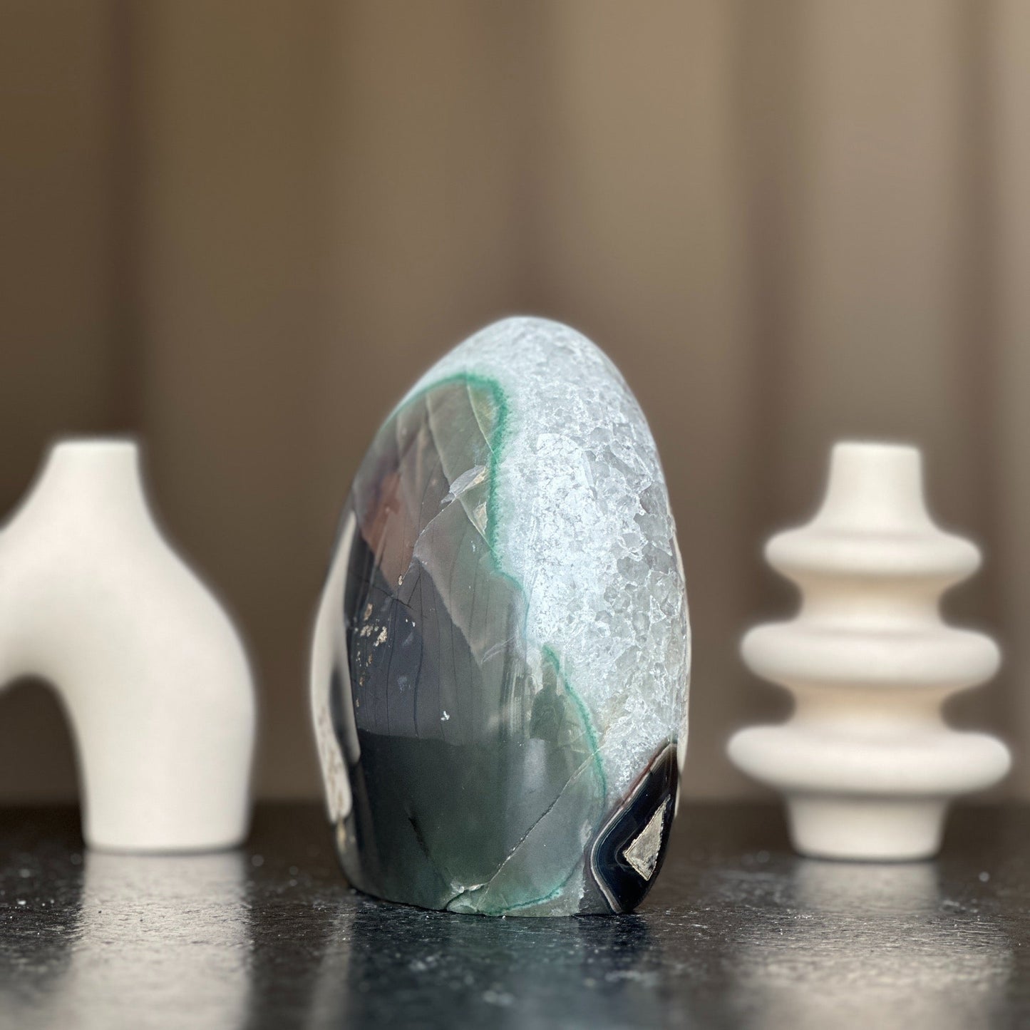 White Quartz Crystal Egg, Unique Amethyst Geode, Statement piece for collectors, Large Cave with  Agate formations