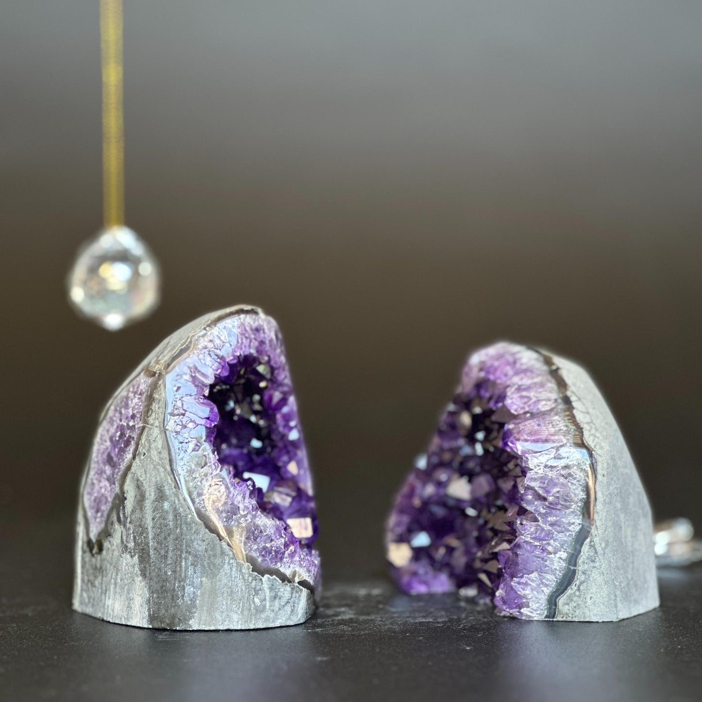 Amethyst clusters with huge Agate layers, 2 pieces set