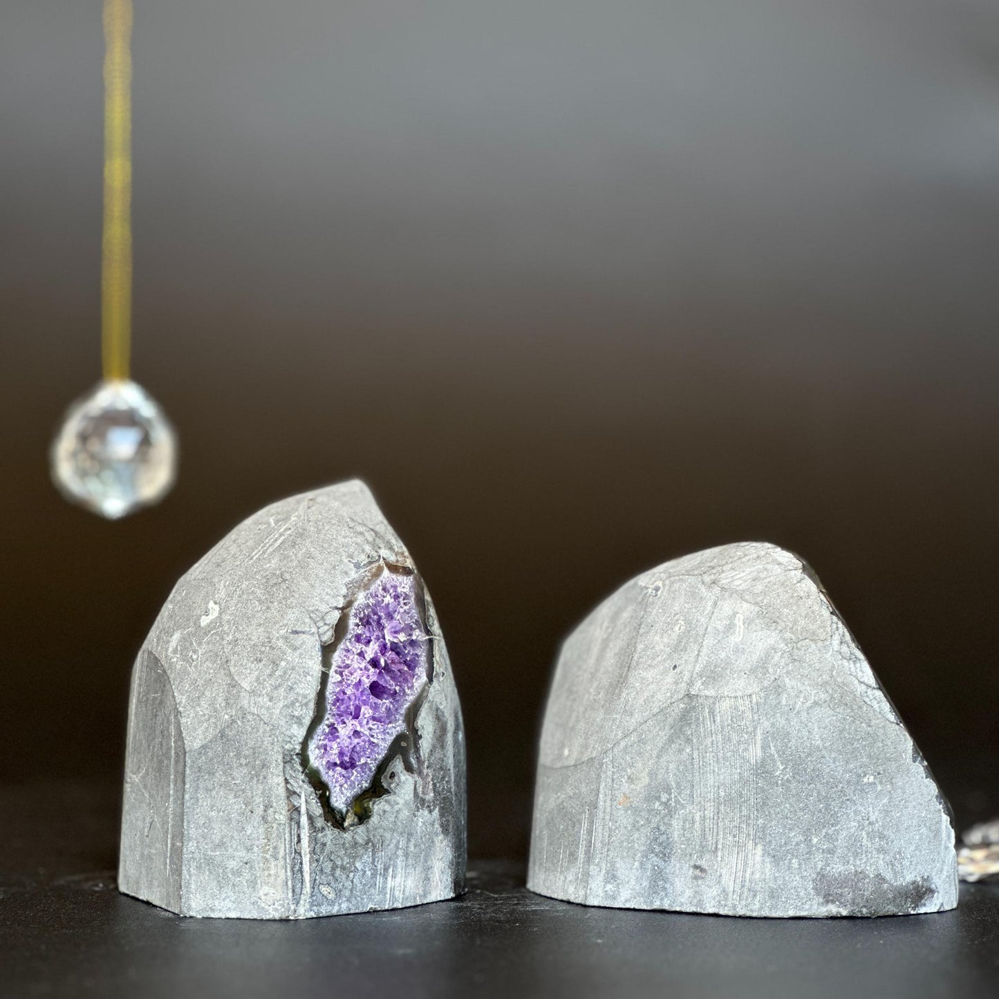 Amethyst clusters with huge Agate layers, 2 pieces set