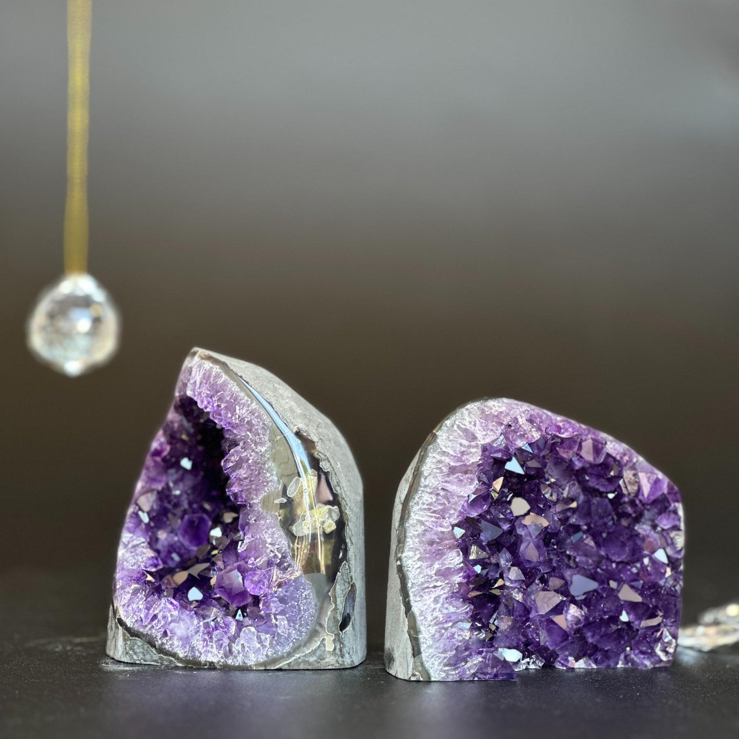 Amethyst clusters with huge Agate layers, 2 pieces set