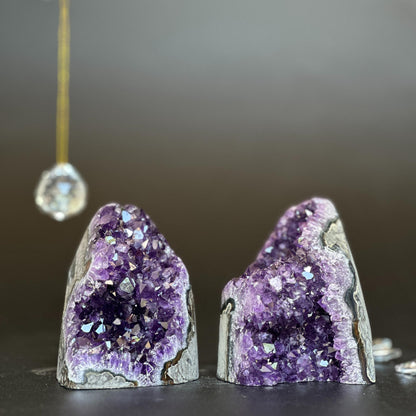 Set of 2 Amethyst geodes, Deep Purple Uruguayan Amethyst with large crystals, polished amethyst crystal stones