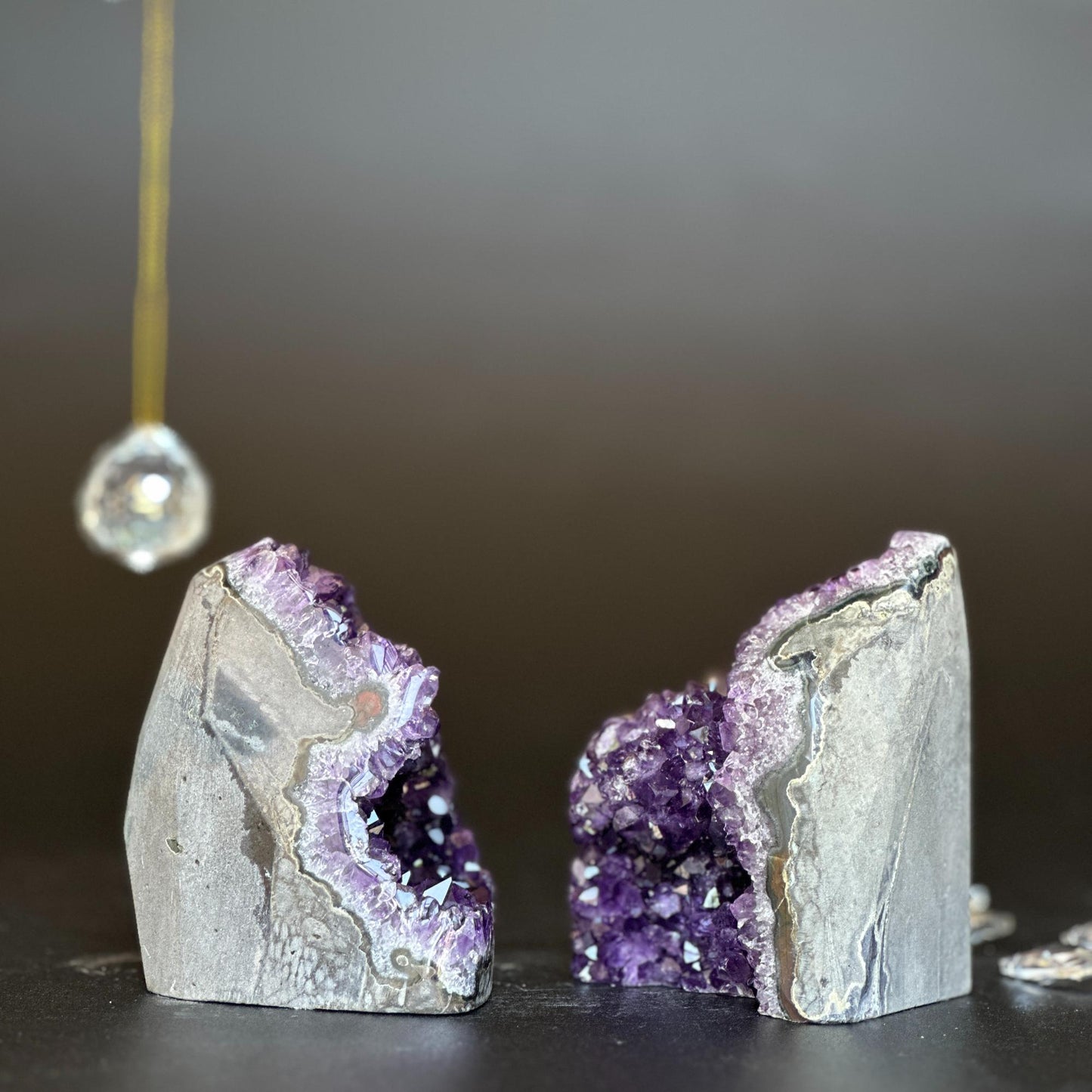 Set of 2 Amethyst geodes, Deep Purple Uruguayan Amethyst with large crystals, polished amethyst crystal stones