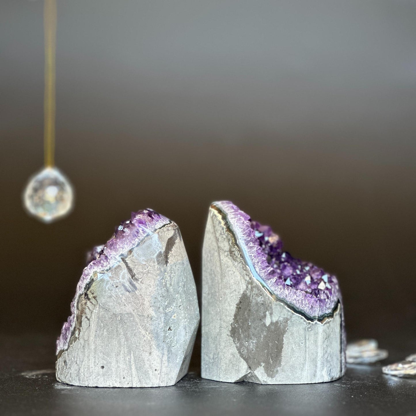 Set of 2 Amethyst geodes, Deep Purple Uruguayan Amethyst with large crystals, polished amethyst crystal stones