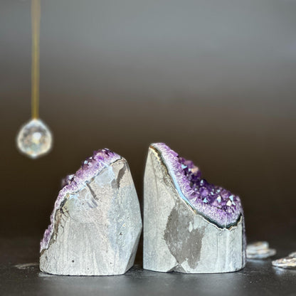 Set of 2 Amethyst geodes, Deep Purple Uruguayan Amethyst with large crystals, polished amethyst crystal stones