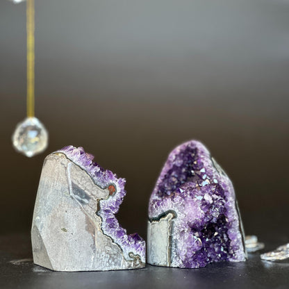 Set of 2 Amethyst geodes, Deep Purple Uruguayan Amethyst with large crystals, polished amethyst crystal stones