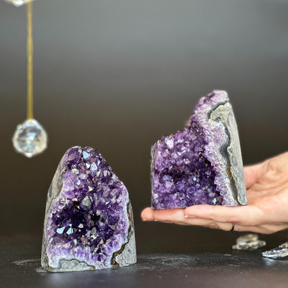 Set of 2 Amethyst geodes, Deep Purple Uruguayan Amethyst with large crystals, polished amethyst crystal stones