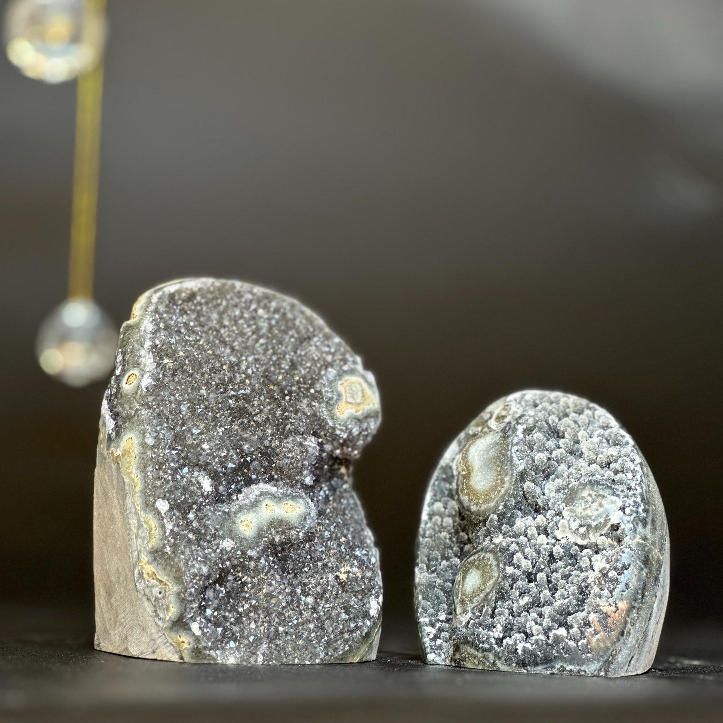 Sugar amethyst set, Rainbow amethysts, galaxy cut base amethyst, stalactite eye crystals, set of 2