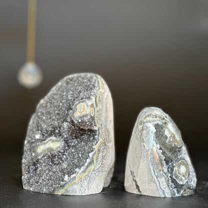 Sugar amethyst set, Rainbow amethysts, galaxy cut base amethyst, stalactite eye crystals, set of 2