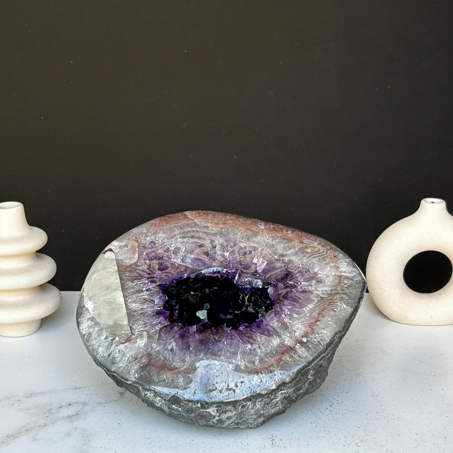 Amethyst gemstone, amethyst and quartz geode