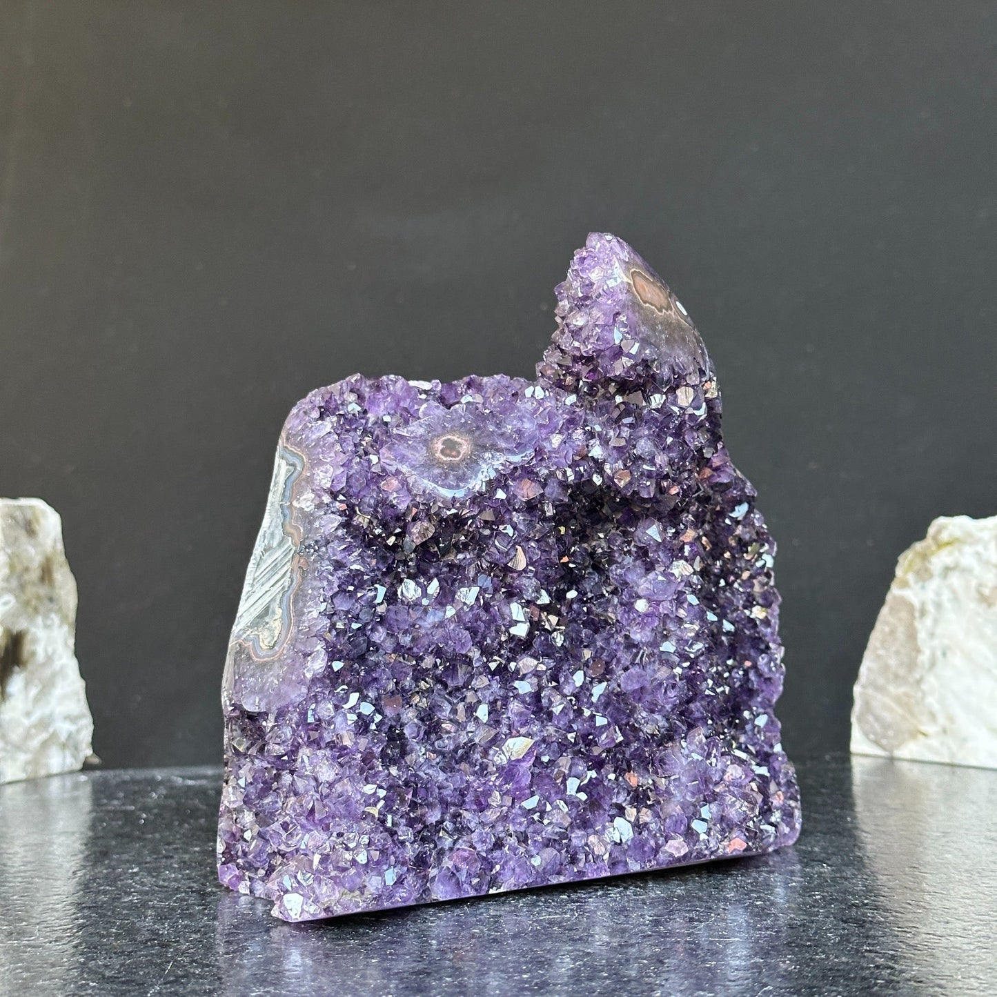 Amethyst Formation for collectors, Rare Crystal Geode with stalactite eyes, Outstanding quality amethyst 8 in tall