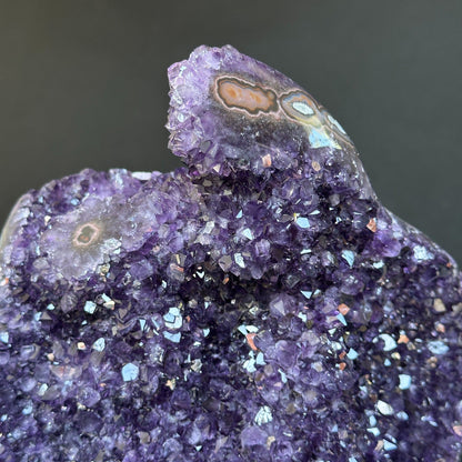Amethyst Formation for collectors, Rare Crystal Geode with stalactite eyes, Outstanding quality amethyst 8 in tall