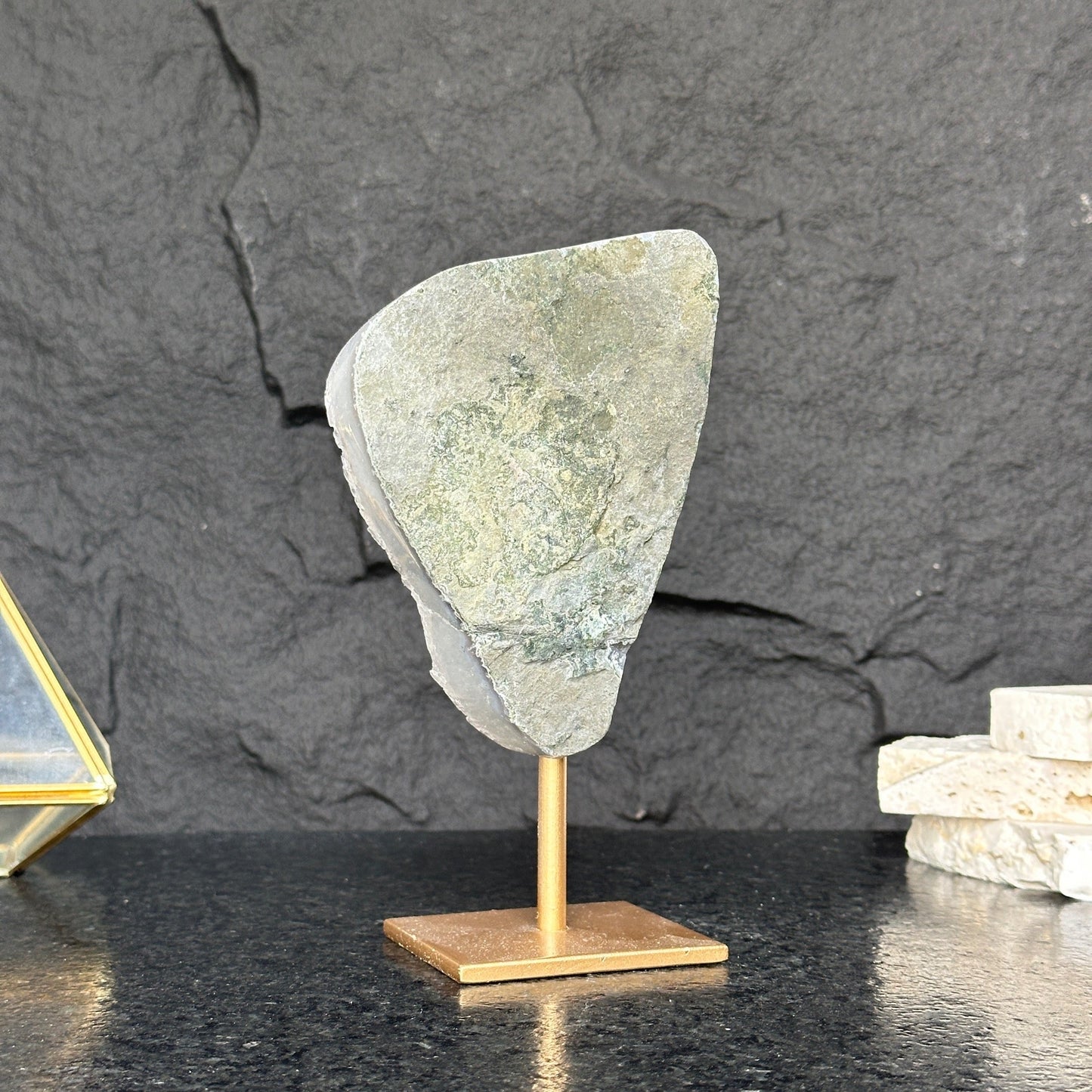 White quartz on stand, Geode with metallic base included for home decoration
