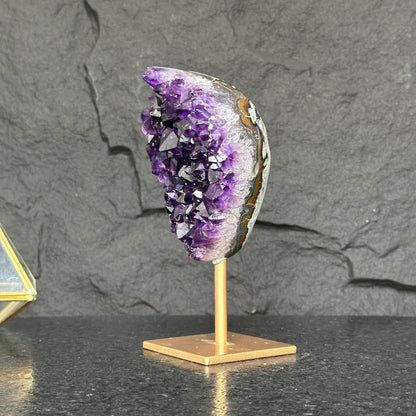Natural Amethyst Geode, Galaxy Crystal on Metal Stand