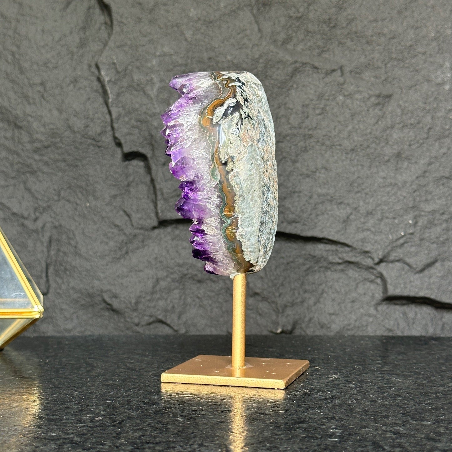 Natural Amethyst Geode, Galaxy Crystal on Metal Stand
