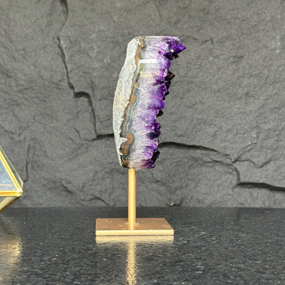 Natural Amethyst Geode, Galaxy Crystal on Metal Stand