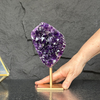 Natural Amethyst Geode, Galaxy Crystal on Metal Stand