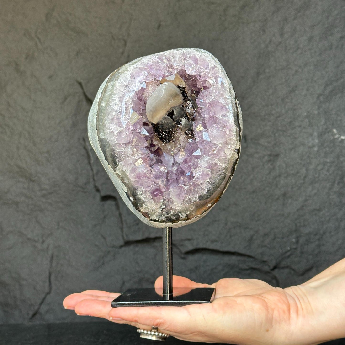 Amethyst Geode with Stand for collectors, A quality amethyst stone from Uruguay