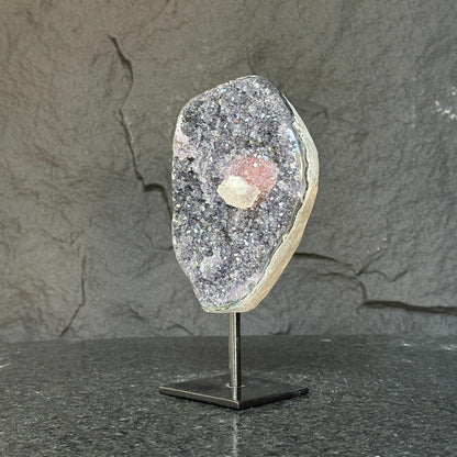 Amethyst with rare formations on a metal pedestal , high quality amethyst crystal from Uruguay