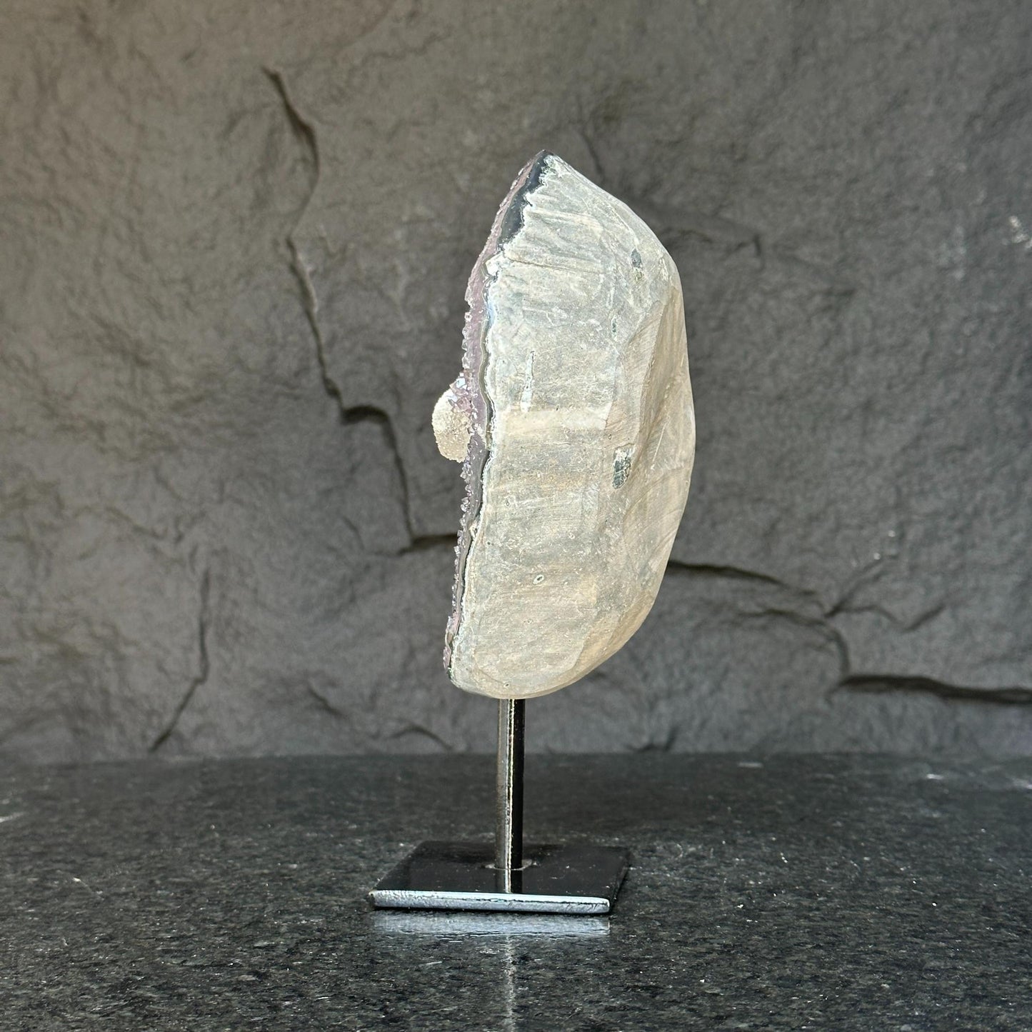 Amethyst with rare formations on a metal pedestal , high quality amethyst crystal from Uruguay