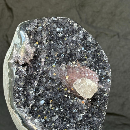 Amethyst with rare formations on a metal pedestal , high quality amethyst crystal from Uruguay