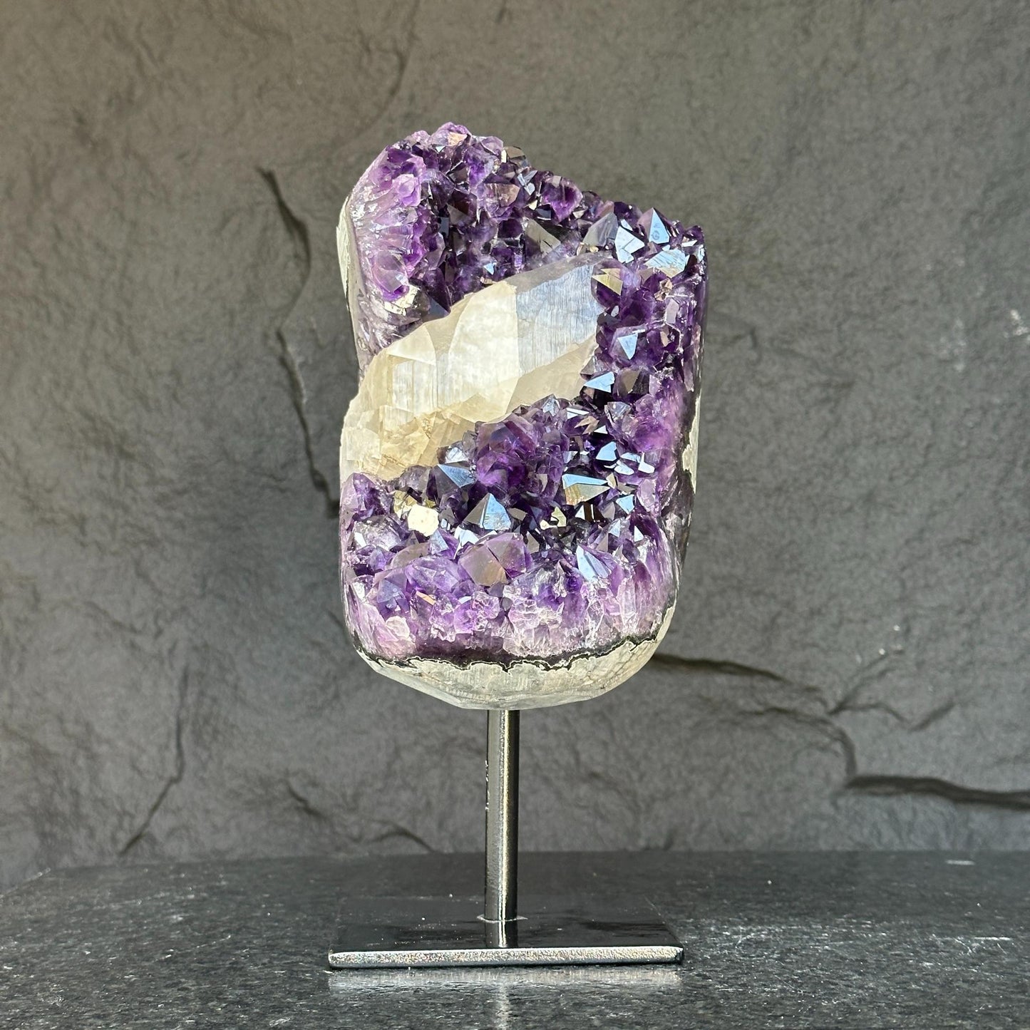 Huge and Rare Find Crystal Formations, Huge and Rare Find Crystal Formations, Amethyst Geode with large points, calcite and quartz Stone, Crystal piece with Stand
