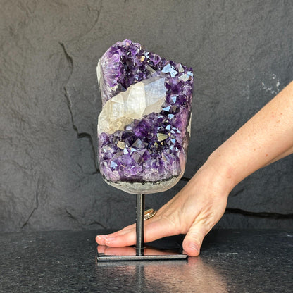 Huge and Rare Find Crystal Formations, Huge and Rare Find Crystal Formations, Amethyst Geode with large points, calcite and quartz Stone, Crystal piece with Stand