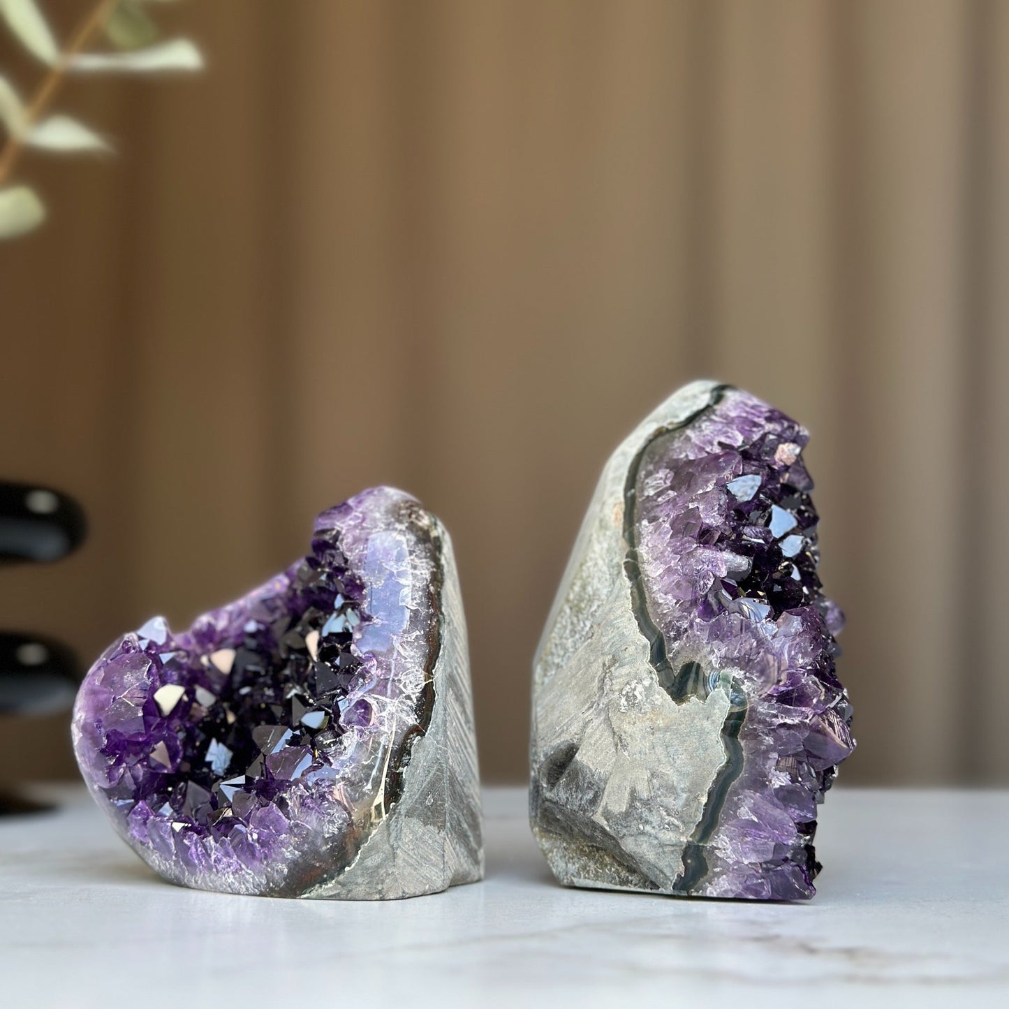 Natural amethyst geode cave set of 2, perfect housewarming gift for crystal lovers