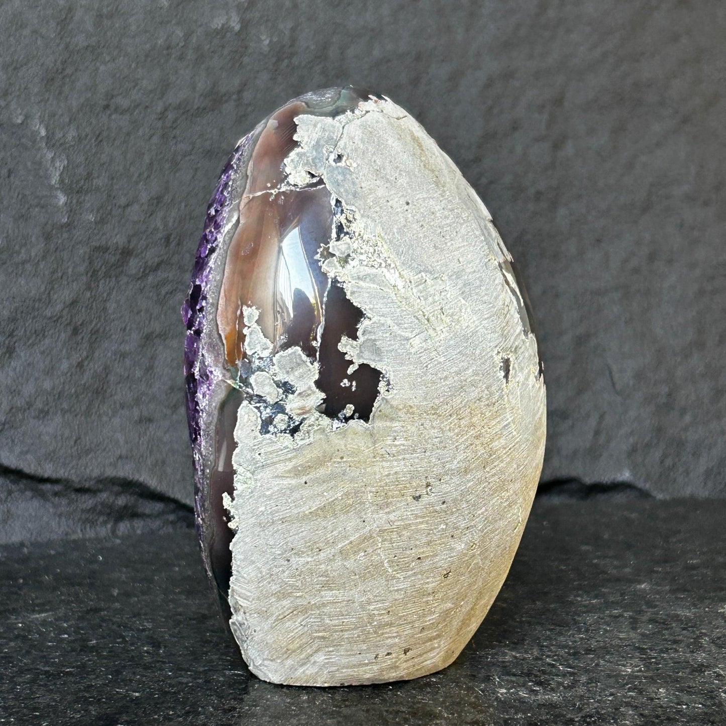 Rare Find Crystal Formations, Amethyst Geode with calcite and agate, piece for collectors
