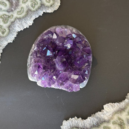 Raw flat Amethyst cluster for home decor, palm stone crystals, affordable gift for crystal lovers