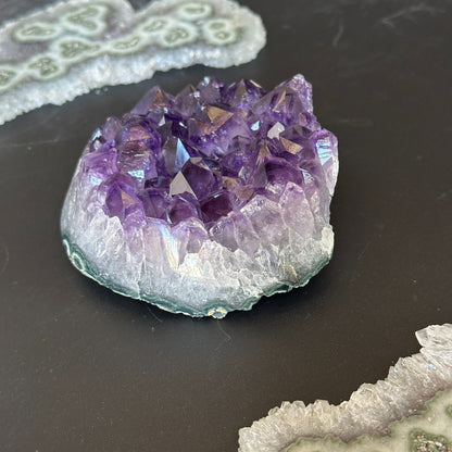 Raw flat Amethyst cluster for home decor, palm stone crystals, affordable gift for crystal lovers