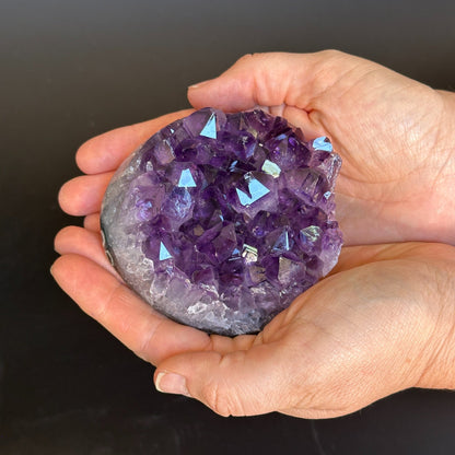 Raw flat Amethyst cluster for home decor, palm stone crystals, affordable gift for crystal lovers