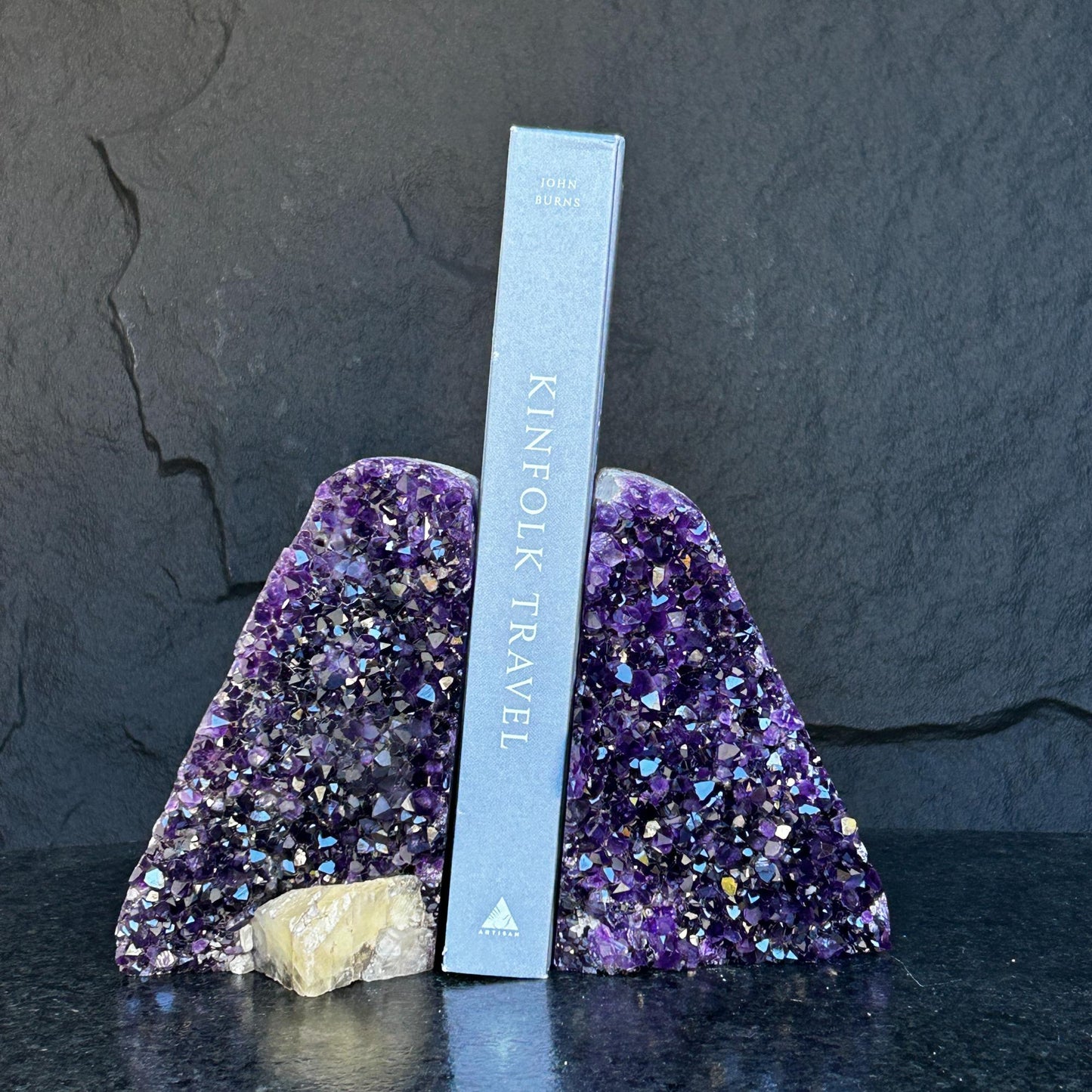 Amethyst bookends, One of a kind set of amethyst and agate geode crystals