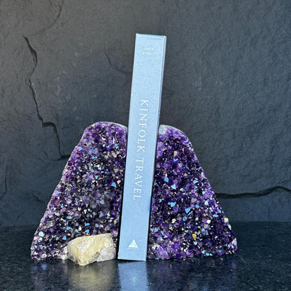 Amethyst bookends, One of a kind set of amethyst and agate geode crystals