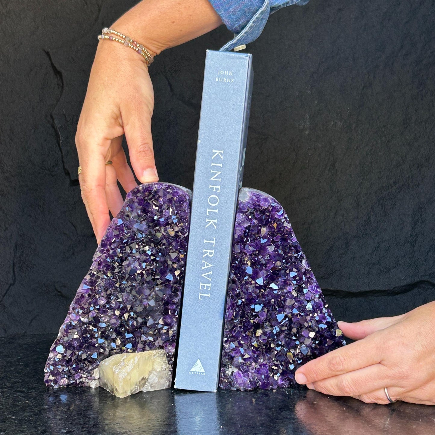Amethyst bookends, One of a kind set of amethyst and agate geode crystals