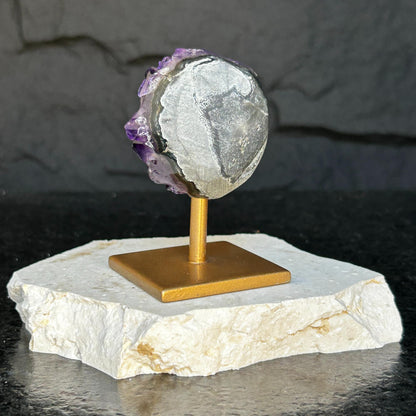 Amethyst on Stand SET, 4 in Crystals with metallic base, Unique home decoration, mineral formations, perfect gift for crystal lovers