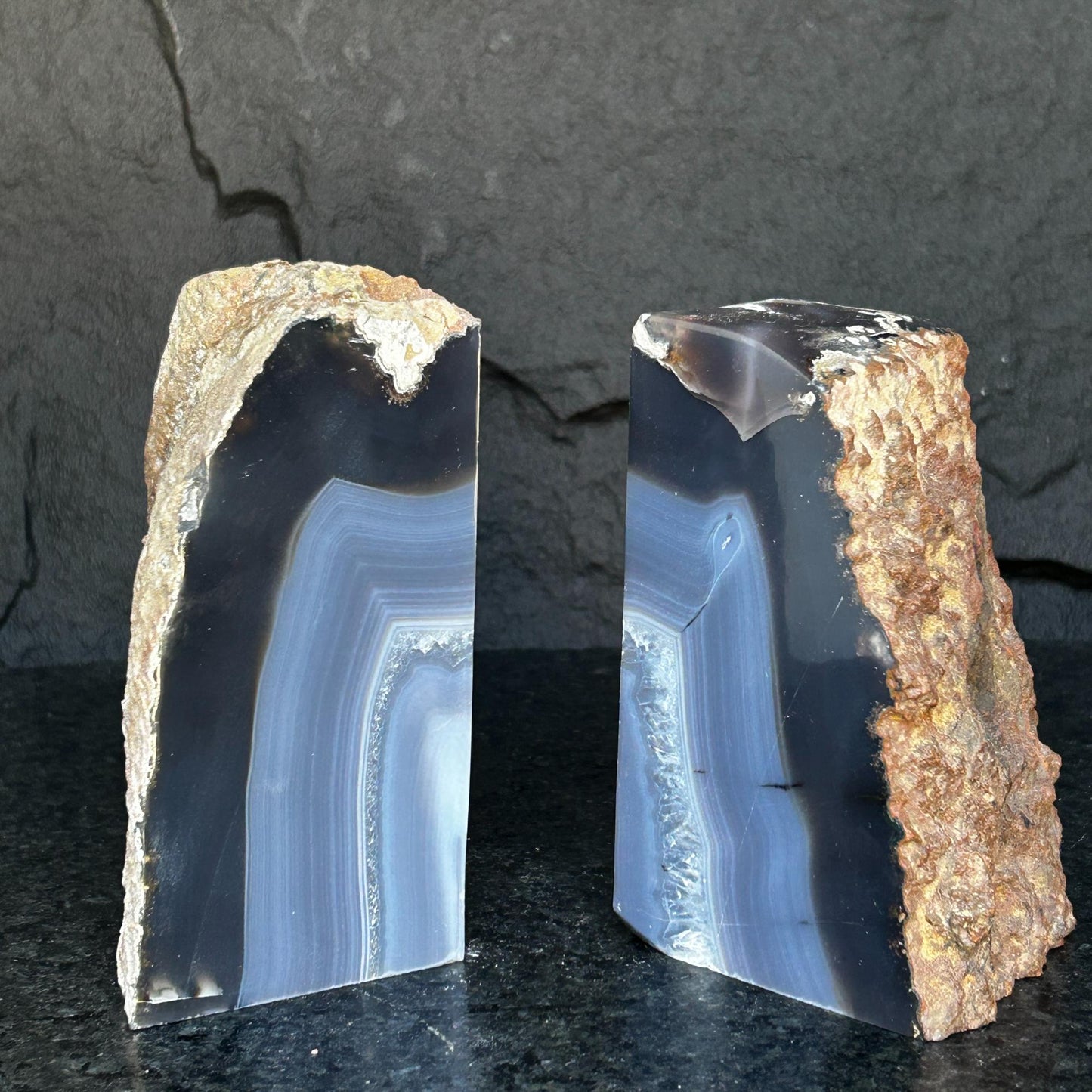 Natural Agate Crystal Bookends, Incredible Polished Stones, Premium quality crystals, extra large geode bookends for decor