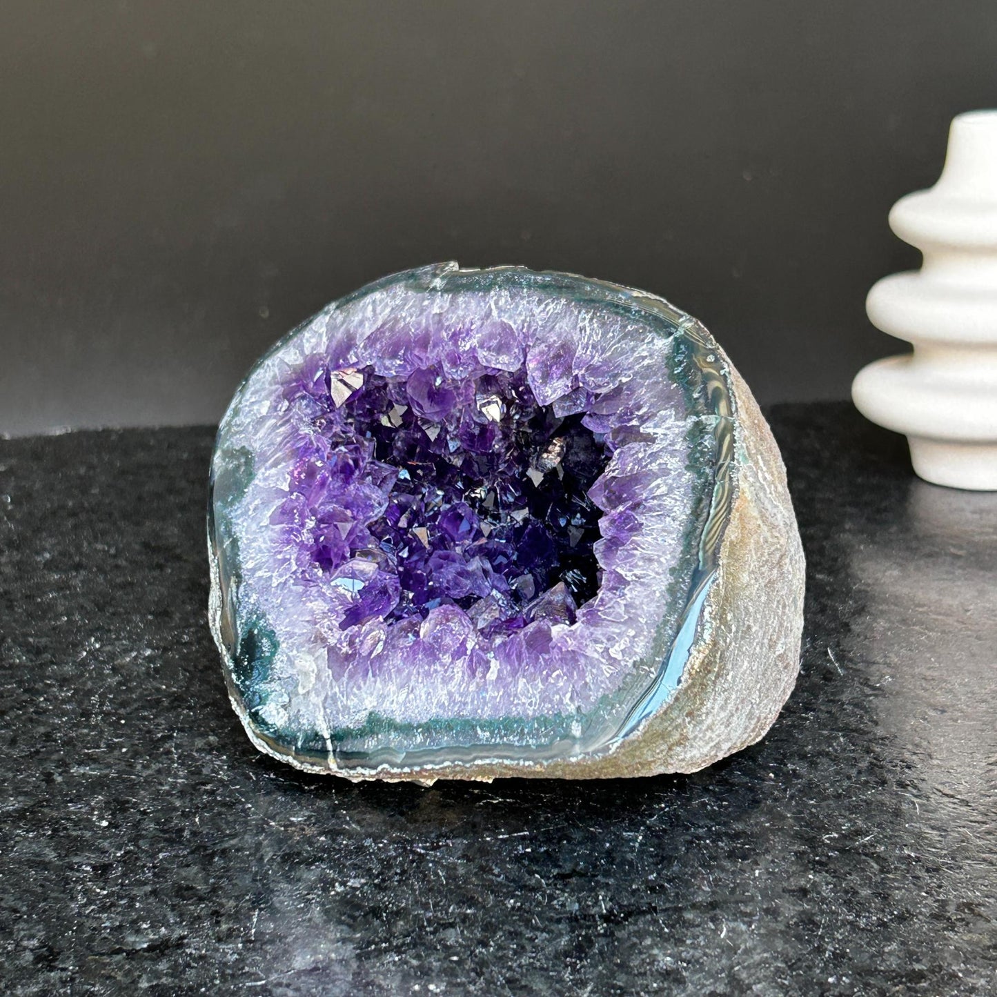 Amethyst and agate geode, amethyst crystal geode