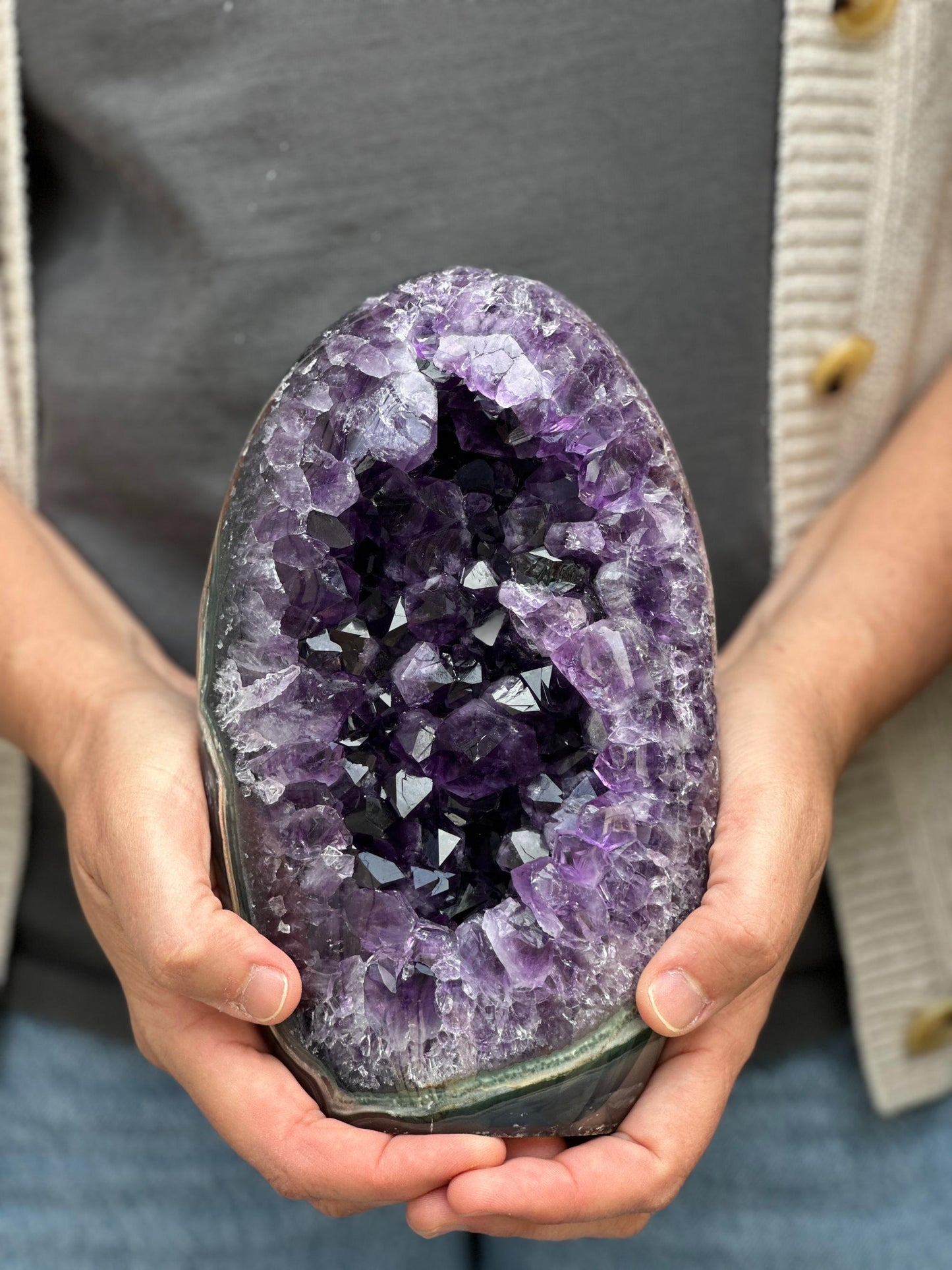 Extra Large Amethyst Geode Cave, Oval shaped Full polished stone, Stunning decor piece, Giant Crystal