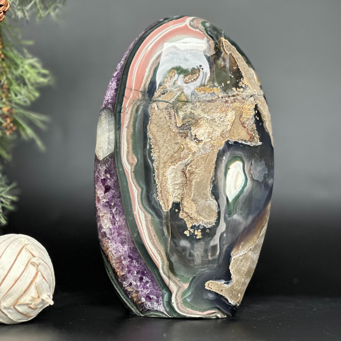 Extra Large Amethyst Geode Cave, Oval shaped Full polished stone, Stunning decor piece, Giant Crystal