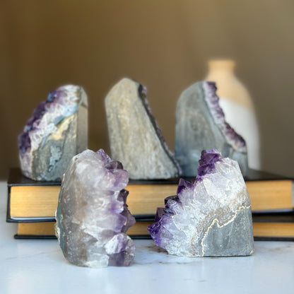 Cute Mini Amethysts SET (5 pieces), small crystal geodes to decor home