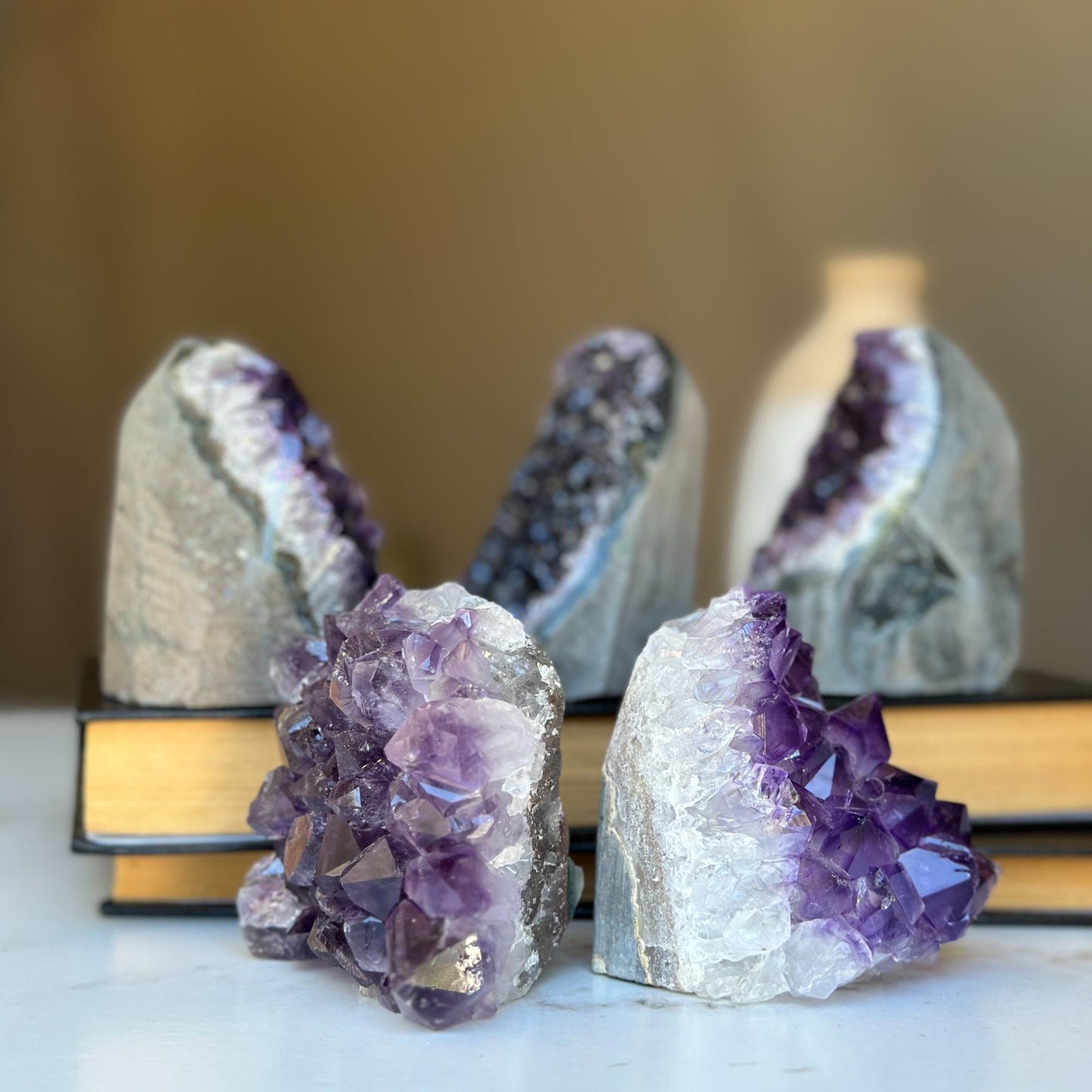 Cute Mini Amethysts SET (5 pieces), small crystal geodes to decor home