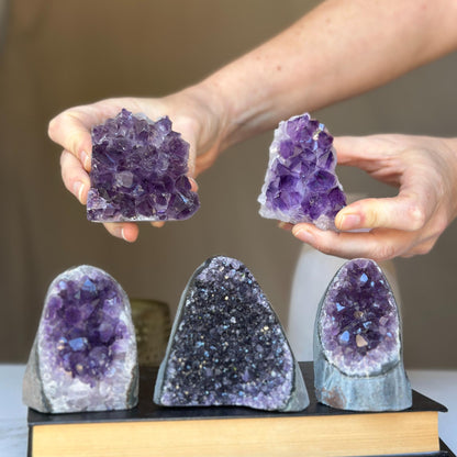 Cute Mini Amethysts SET (5 pieces), small crystal geodes to decor home