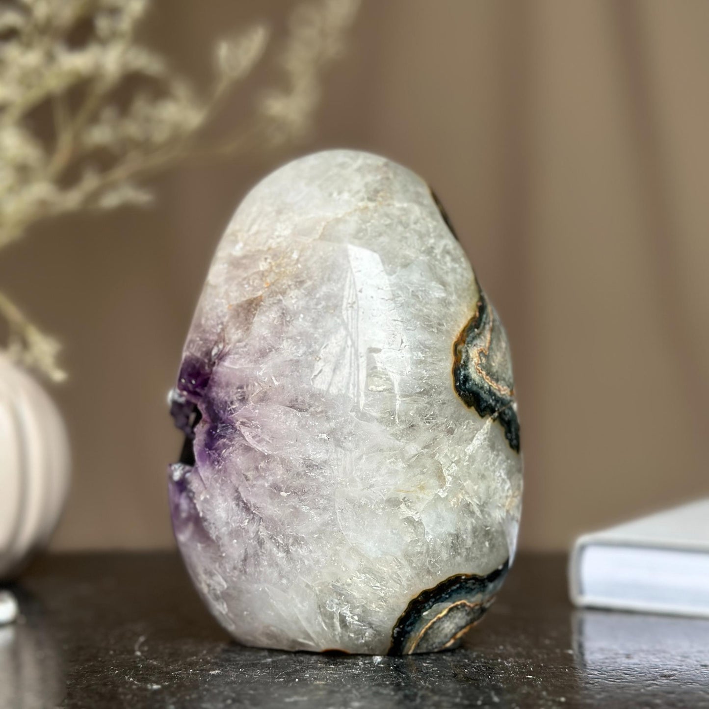 Genuine Amethyst Egg, Quartz Geode Cave, Crystal Cavern, Extra quality piece, Cut base polished specimen