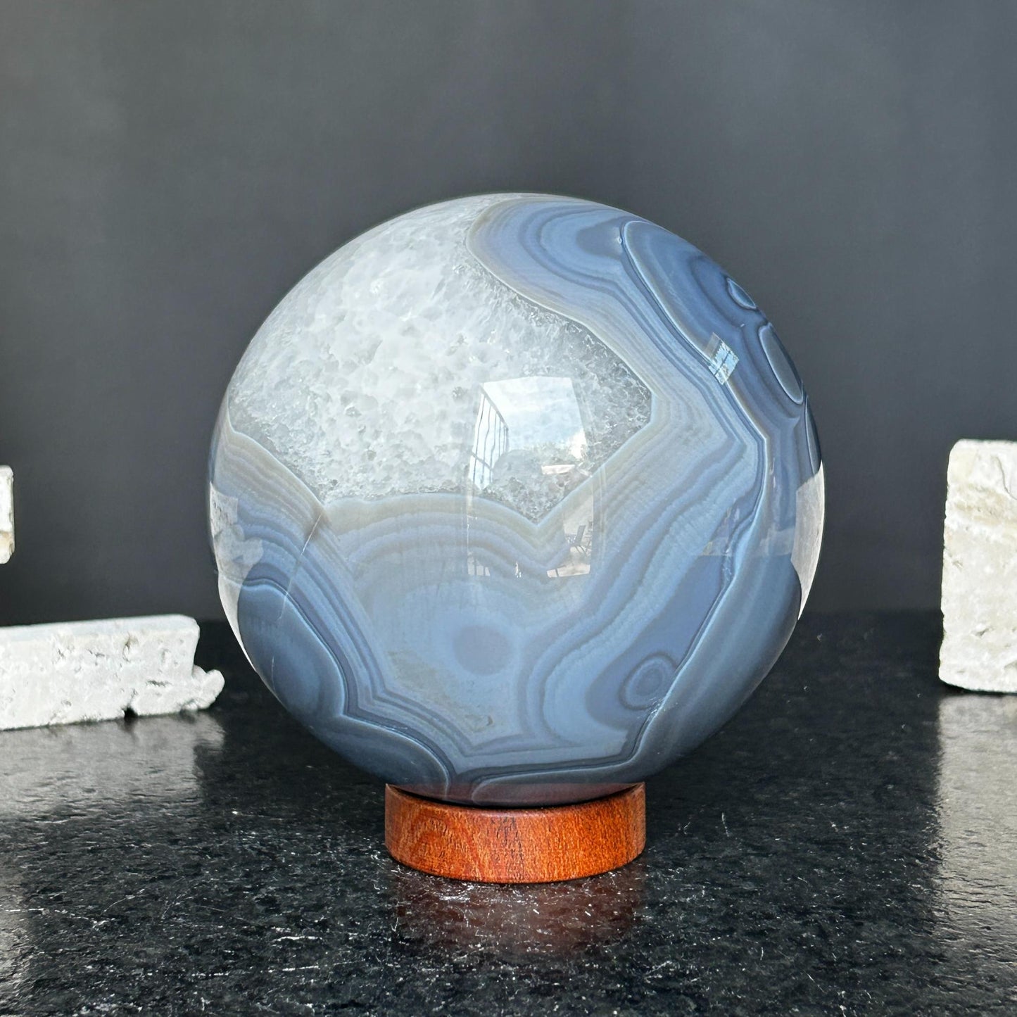 Quartz sphere with agate layers, Crystal Ball 4 Lb, Large Agate sphere, Top quality crystal ball
