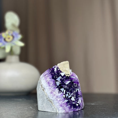 Unique Amethyst Cluster with calcite, February birthstone, Meditation crystals, Amethyst Geode